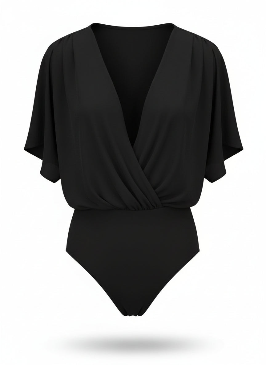 SHORT SLEEVE BODYSUIT - BLACK - 3686