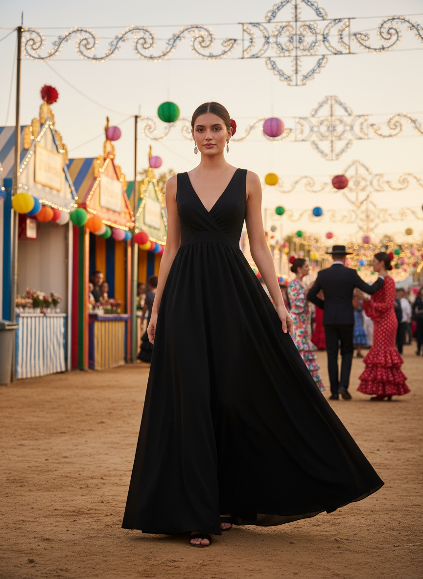 VESTIDO LARGO NEGRO 9914