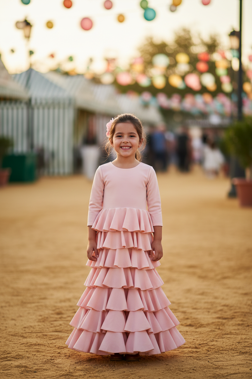 Pink Flamenco Dress for Girls - Traditional Design | Ref. KL503