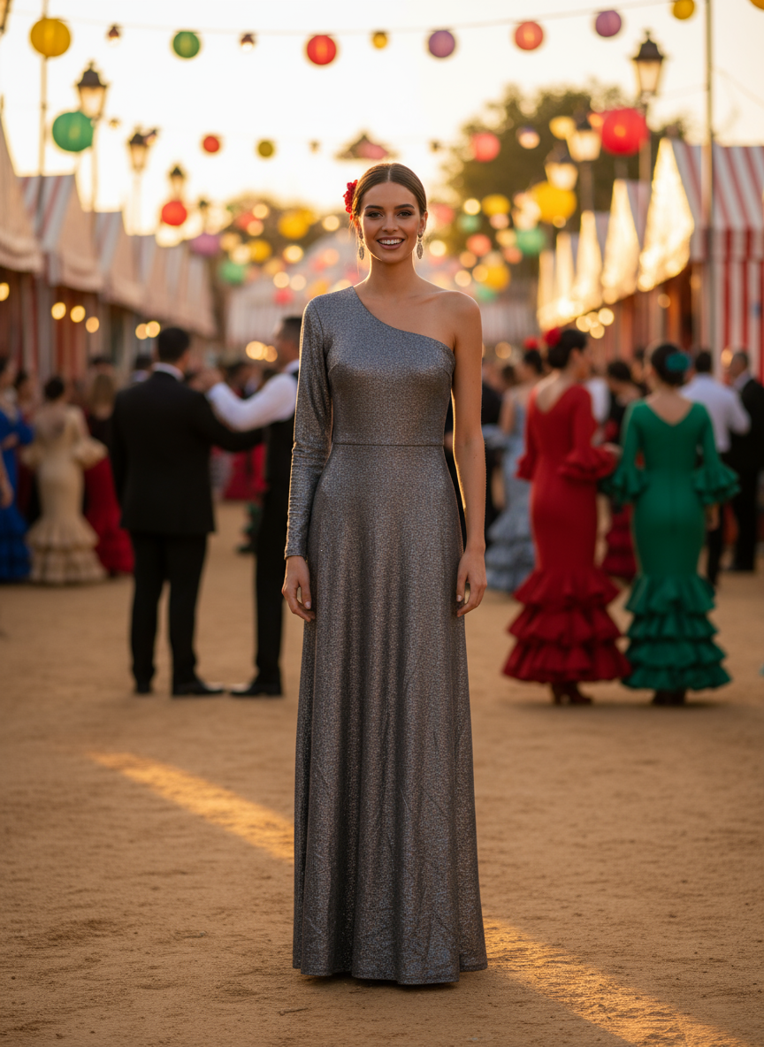 VESTIDO LARGO GRIS OSCURO 14273