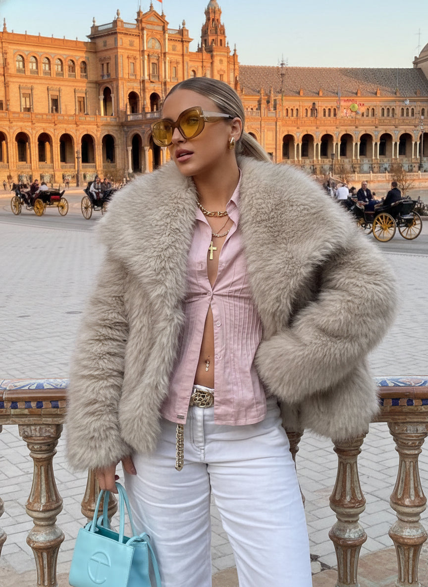 EMMA WU SELECTION Winter Plush Coat, Fashionable, Warm, Thick, Fluffy, Lapel Jacket, Outerwear, Casual, Long Sleeve Tops, Women's Clothing