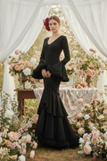 Traje de Flamenca EW1 | Vestido Flamenco con Tul Negro Negro