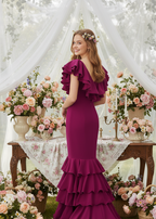 Traje de Flamenca EW5 | Vestido Flamenco con Gran Volante y 5 Volantes en Falda Buganvilla