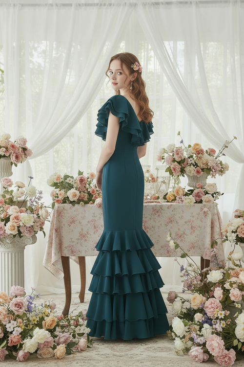 Flamenco Dress EW5 | Flamenco Dress with Large Ruffle and 5 Skirt Ruffles Petroleum Blue