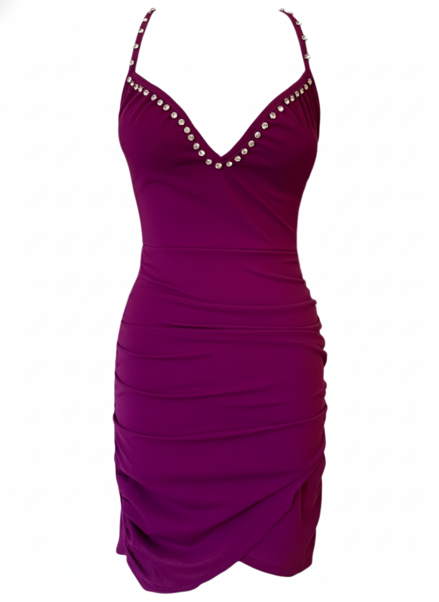 VESTIDO CORTO BERENJENA 23644