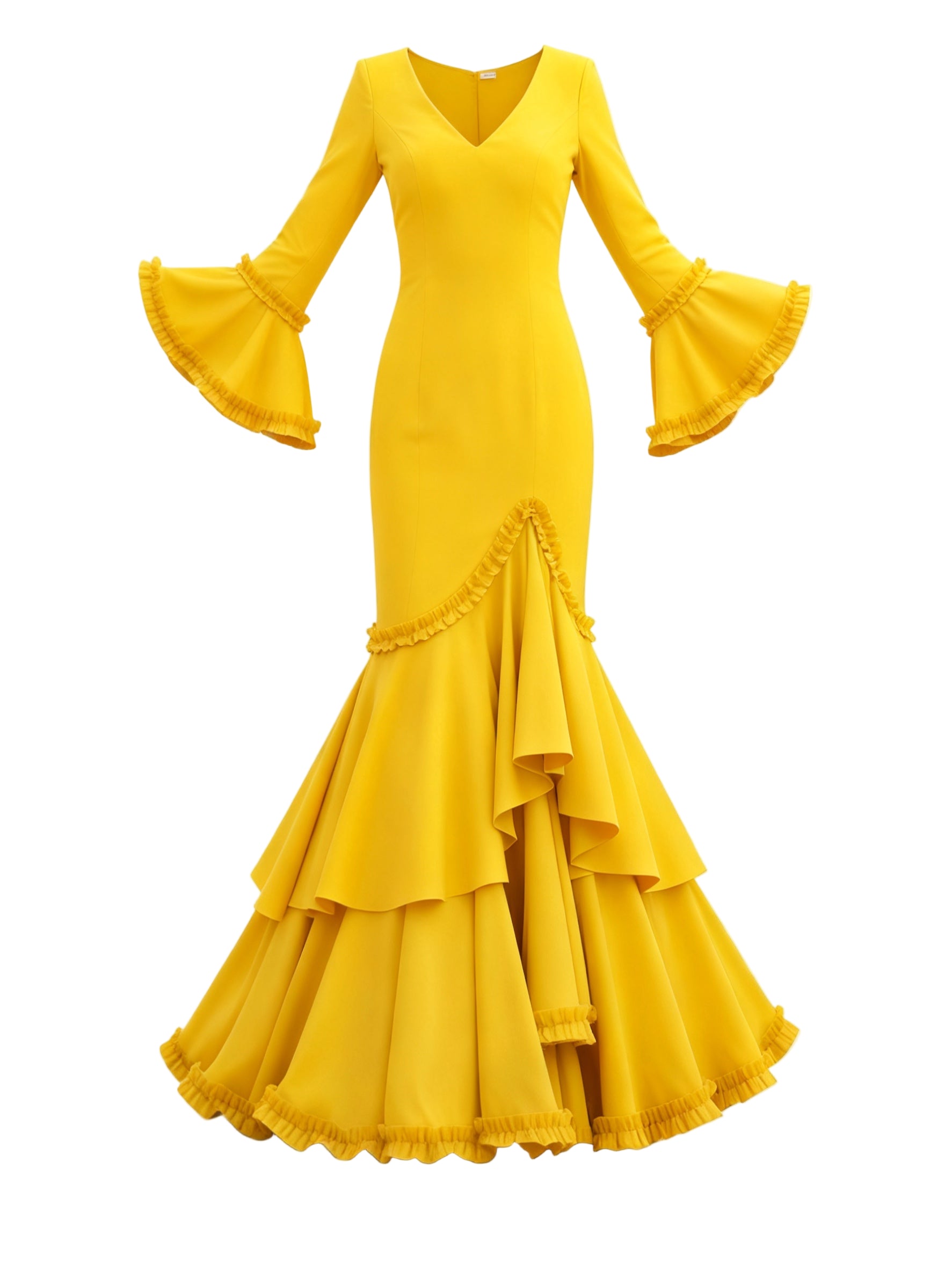 Yellow Flamenco Dress - Premium Lycra Spanish Gown | Ref. EM229 Yellow / XS Yellow Flamenco Dress - Premium Lycra Spanish Gown | Ref. EM229 Yellow / XS
