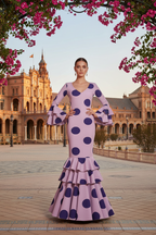 Traje Flamenca Sevillana Premium Licra | Falda Sirena Doble Volante | Mangas Acampanadas Dobles | Made in Italy | Vestido de Flamenca para Fiestas | 21045 - 21045  - LILA MALVA