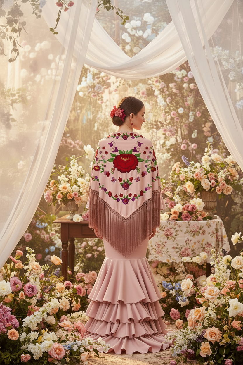 Baby Pink Triangular Shawl with Color 150cm | Ref. MT3