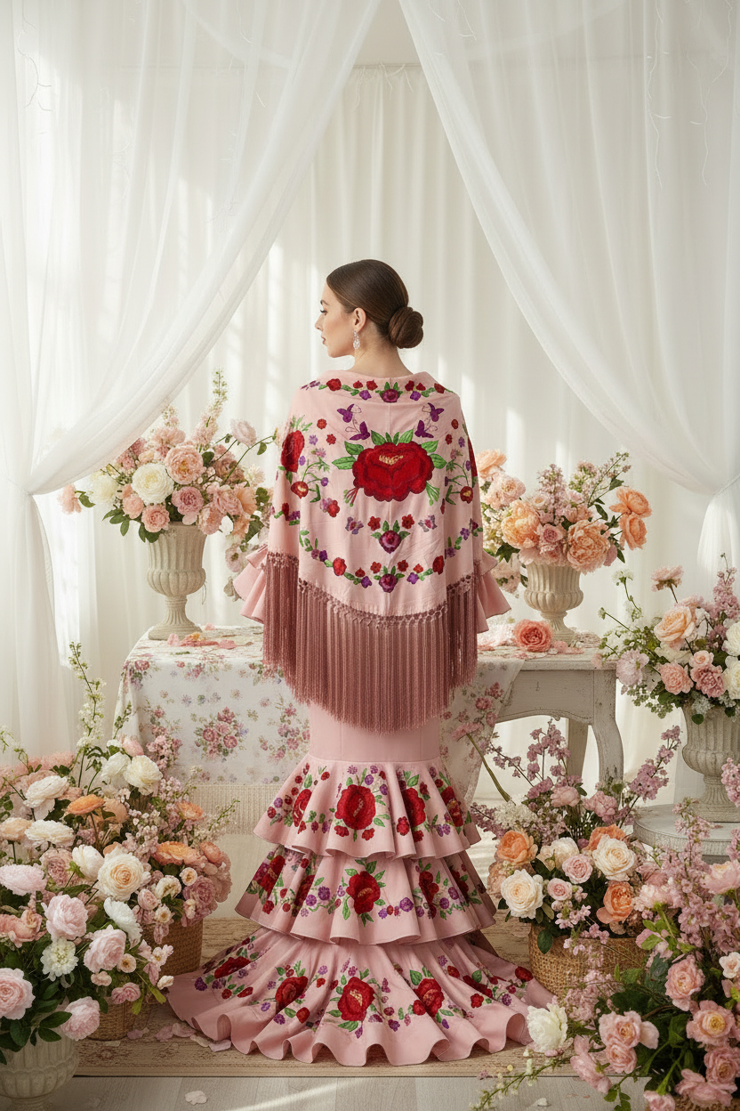 Baby Pink Triangular Shawl with Color 150cm | Ref. MT3