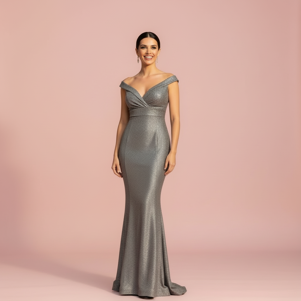 VESTIDO LARGO GRIS OSCURO 8813