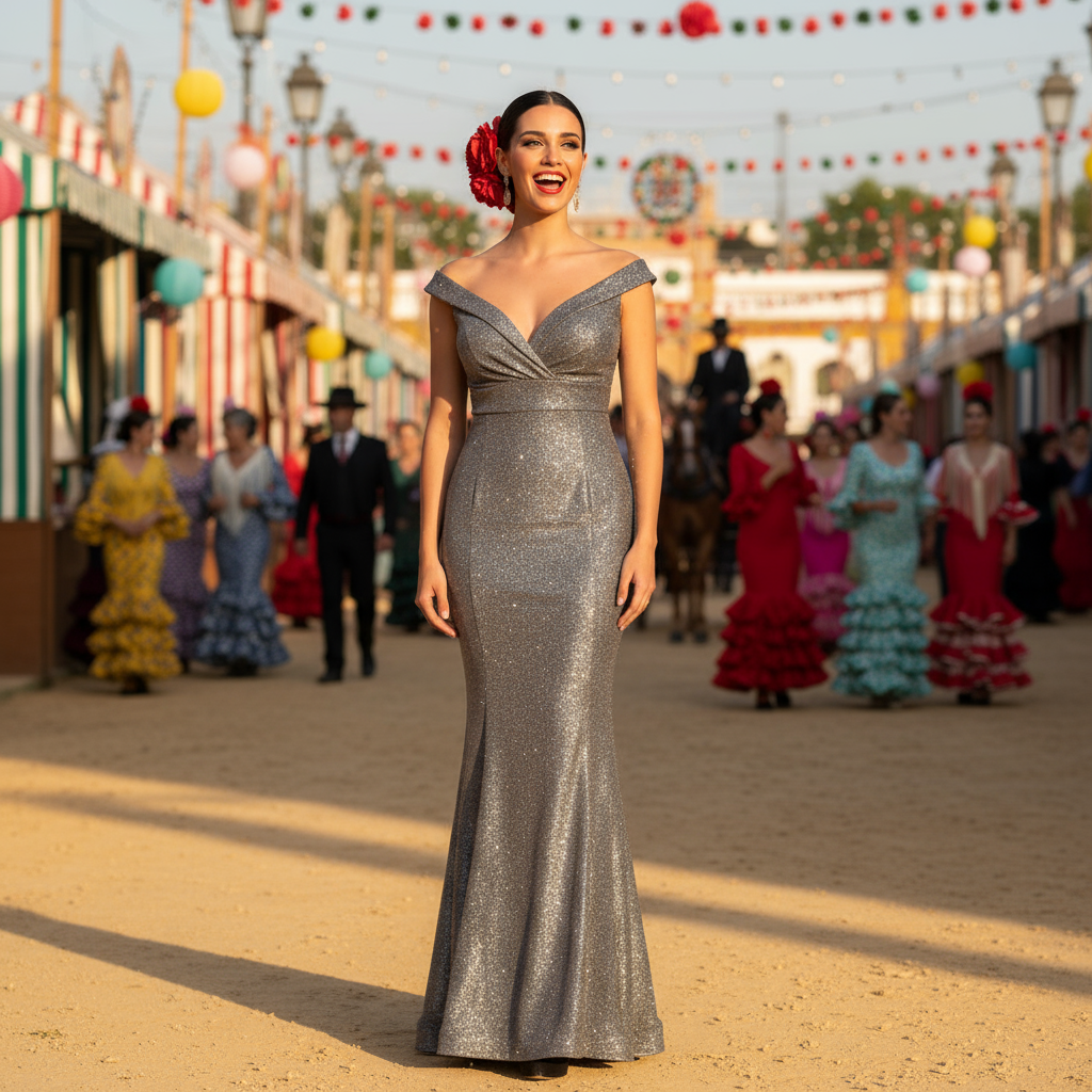 VESTIDO LARGO GRIS OSCURO 8813