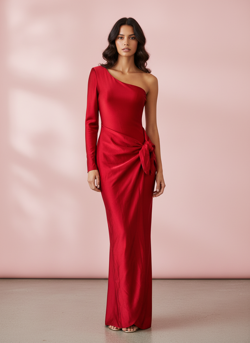 VESTIDO LARGO ELÁSTICO BRILLANTE ROJO 4746