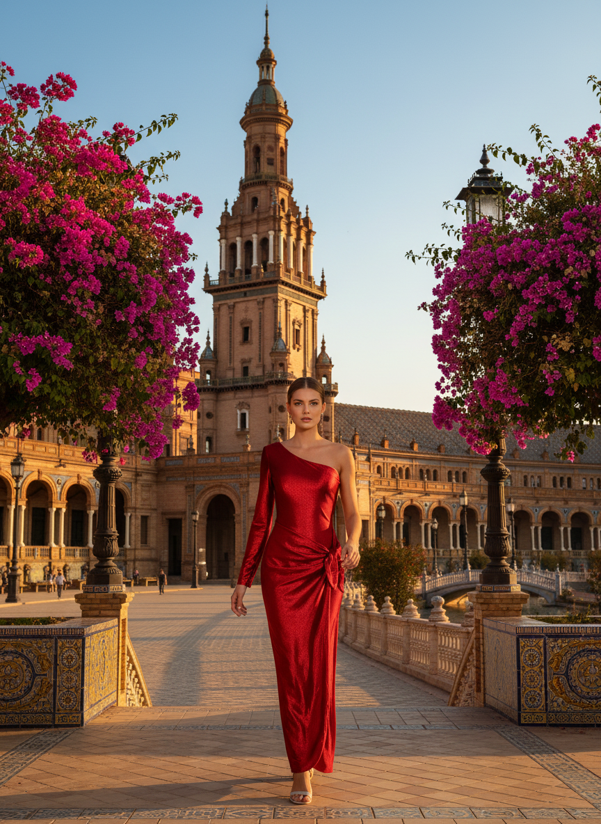 VESTIDO LARGO ELÁSTICO BRILLANTE ROJO 4746