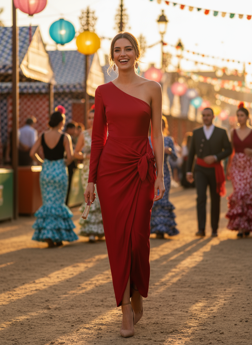 VESTIDO LARGO ELÁSTICO BRILLANTE ROJO 4746