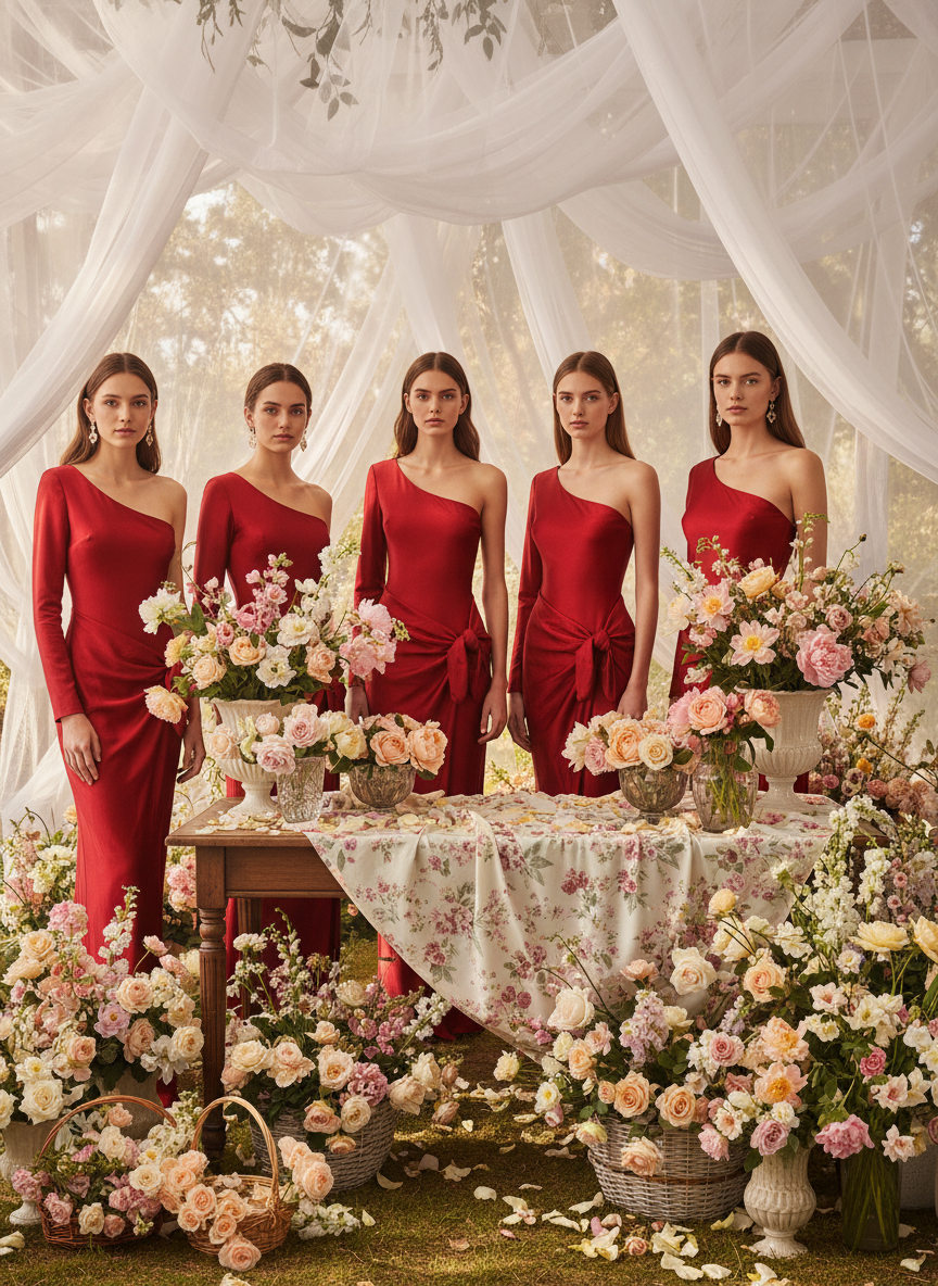 VESTIDO LARGO ELÁSTICO BRILLANTE ROJO 4746