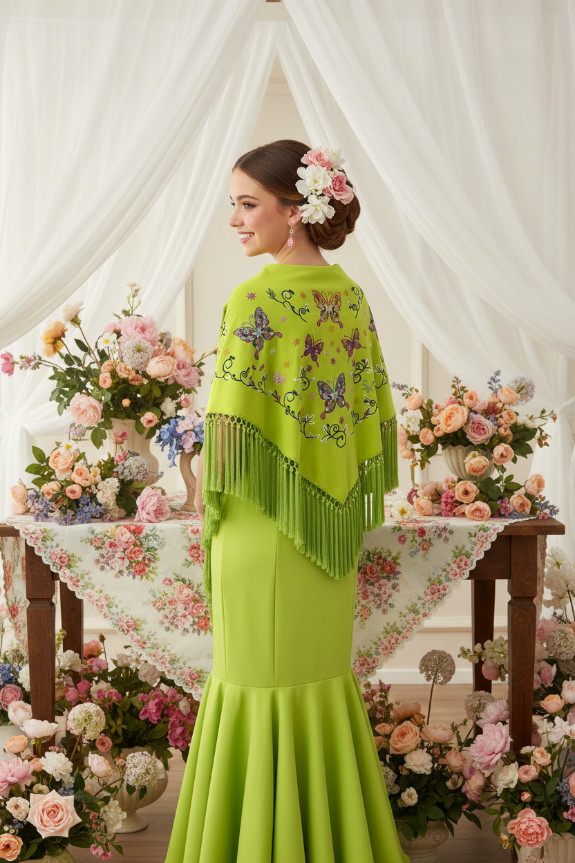 Lime Green Triangular Shawl 150cm | Ref. MT1