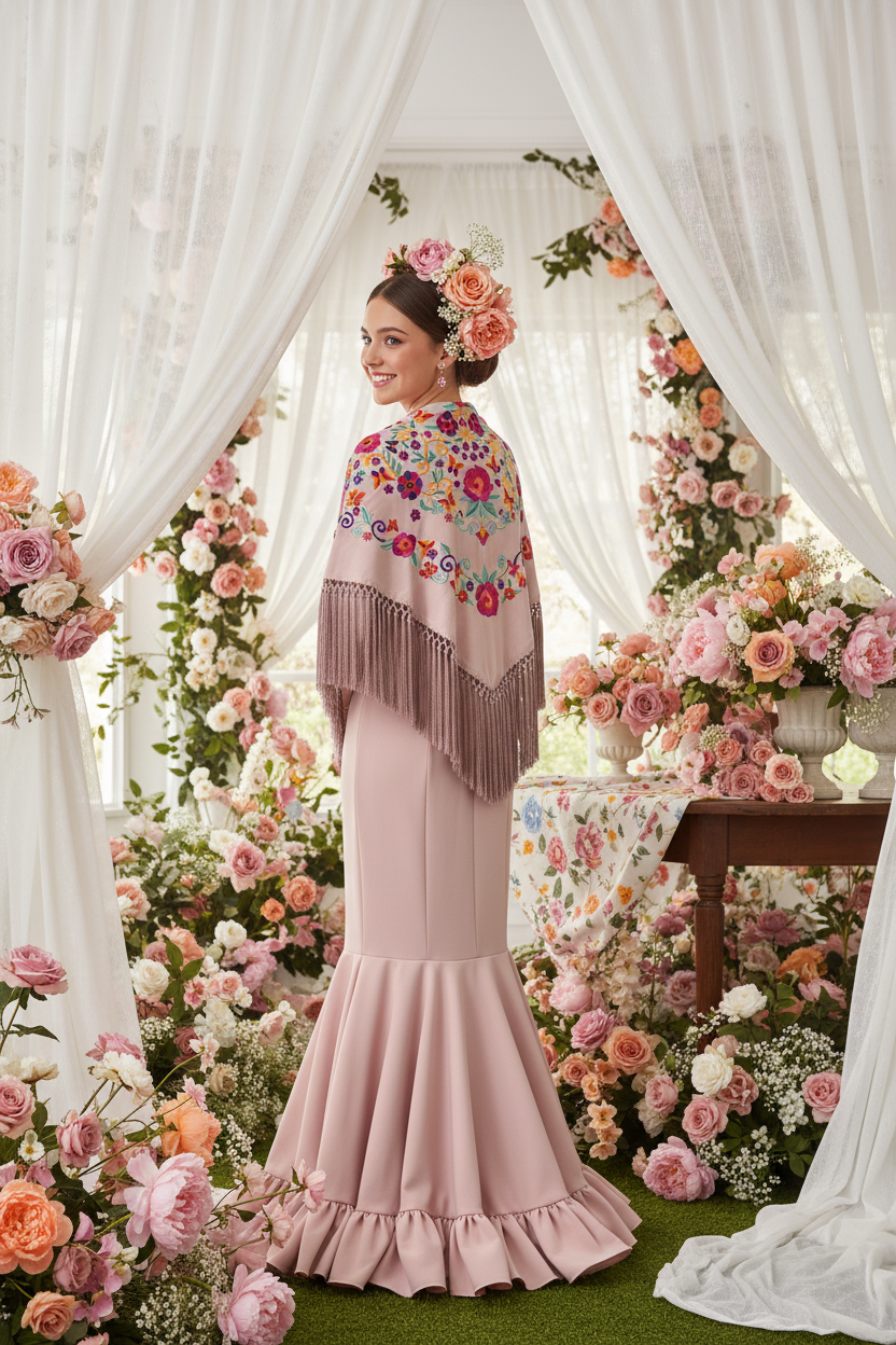 Baby Pink Triangular Shawl with Color 150cm | Ref. MT2