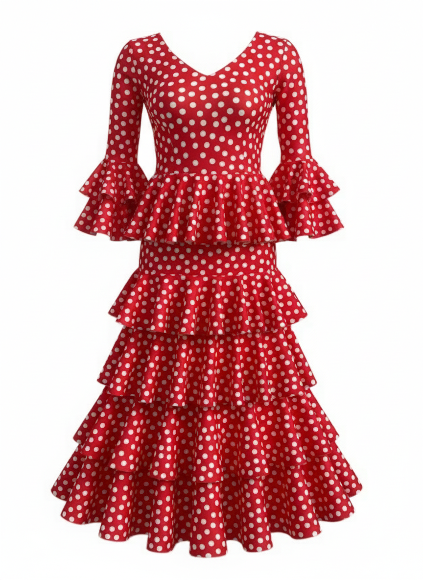 TRAJE FLAMENCA DE NIÑA  ROJO CON LUNARES BLANCOS 221783
