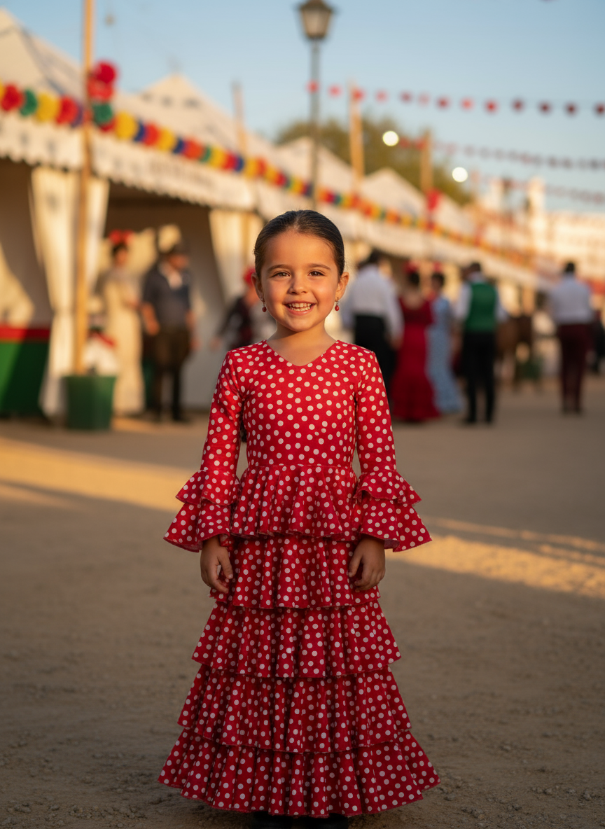 TRAJE FLAMENCA DE NIÑA  ROJO CON LUNARES BLANCOS 221783