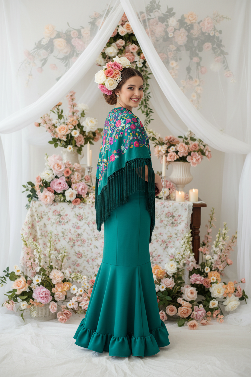 Bottle Green Triangular Shawl 150cm | Ref. MT2