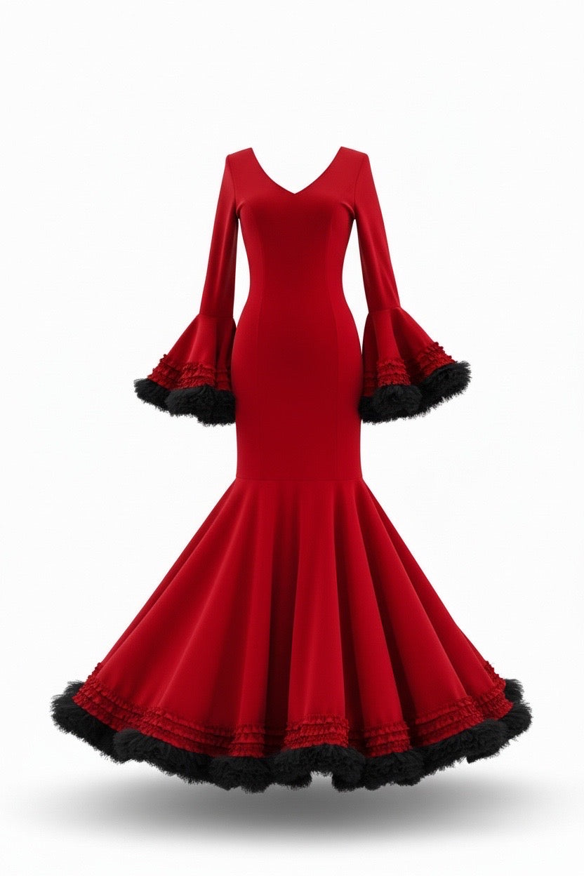 Traje de Flamenca EW2 | Vestido Flamenco con Tul Negro | Mialma Sevilla