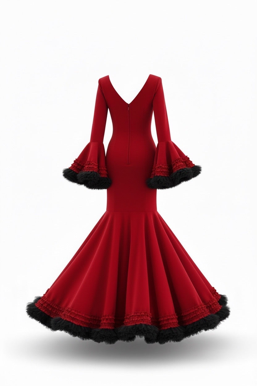 Traje de Flamenca EW2 | Vestido Flamenco con Tul Negro | Mialma Sevilla