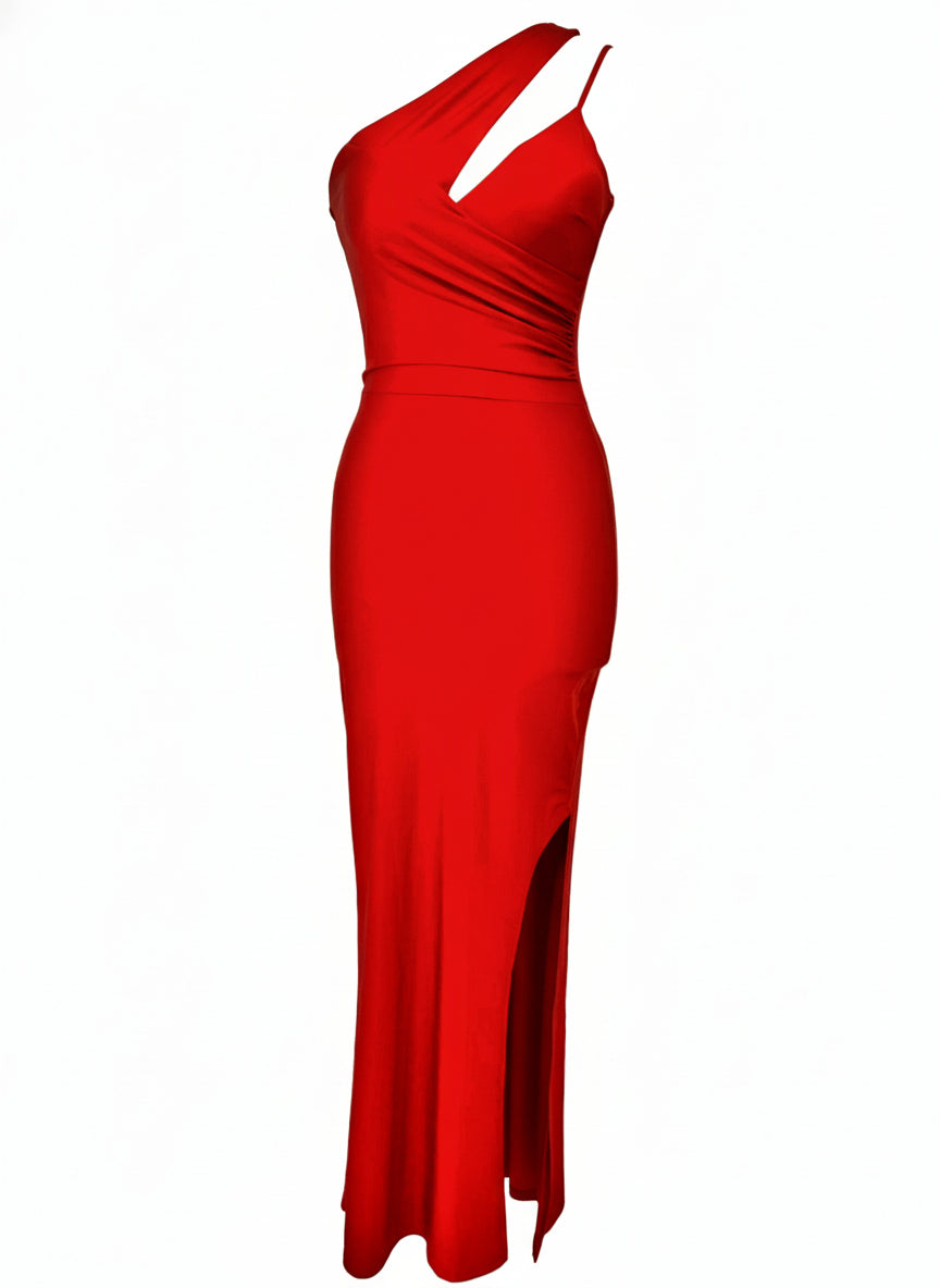 VESTIDO LARGO ELÁSTICO BRILLANTE ROJO 25017