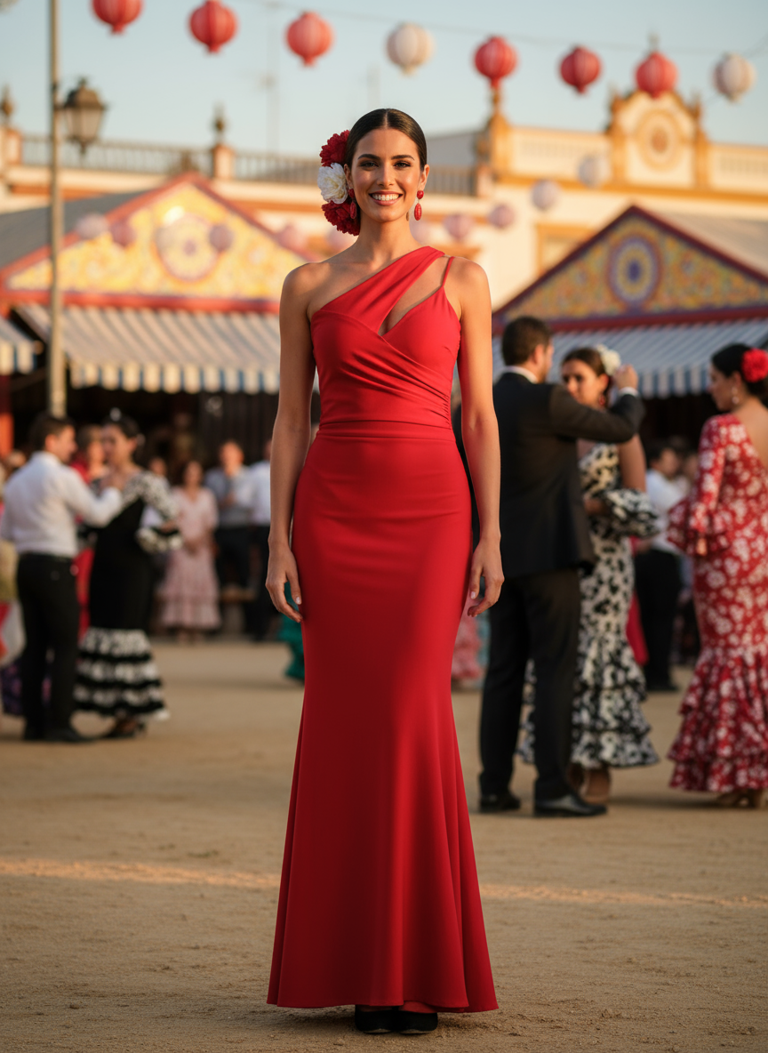 VESTIDO LARGO ELÁSTICO BRILLANTE ROJO 25017