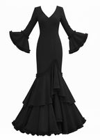 Traje de Flamenca EW7 | Vestido Flamenco con Encaje y Volantes Negro