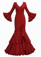 Traje de Flamenca EW7 | Vestido Flamenco con Encaje y Volantes Rojo