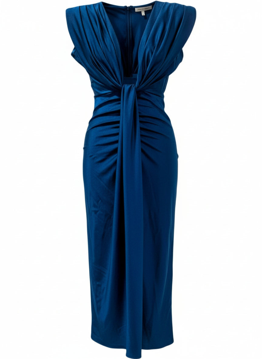 VESTIDO MIDI ELÁSTICO BRILLANTE - AZUL PETRÓLEO - 5484