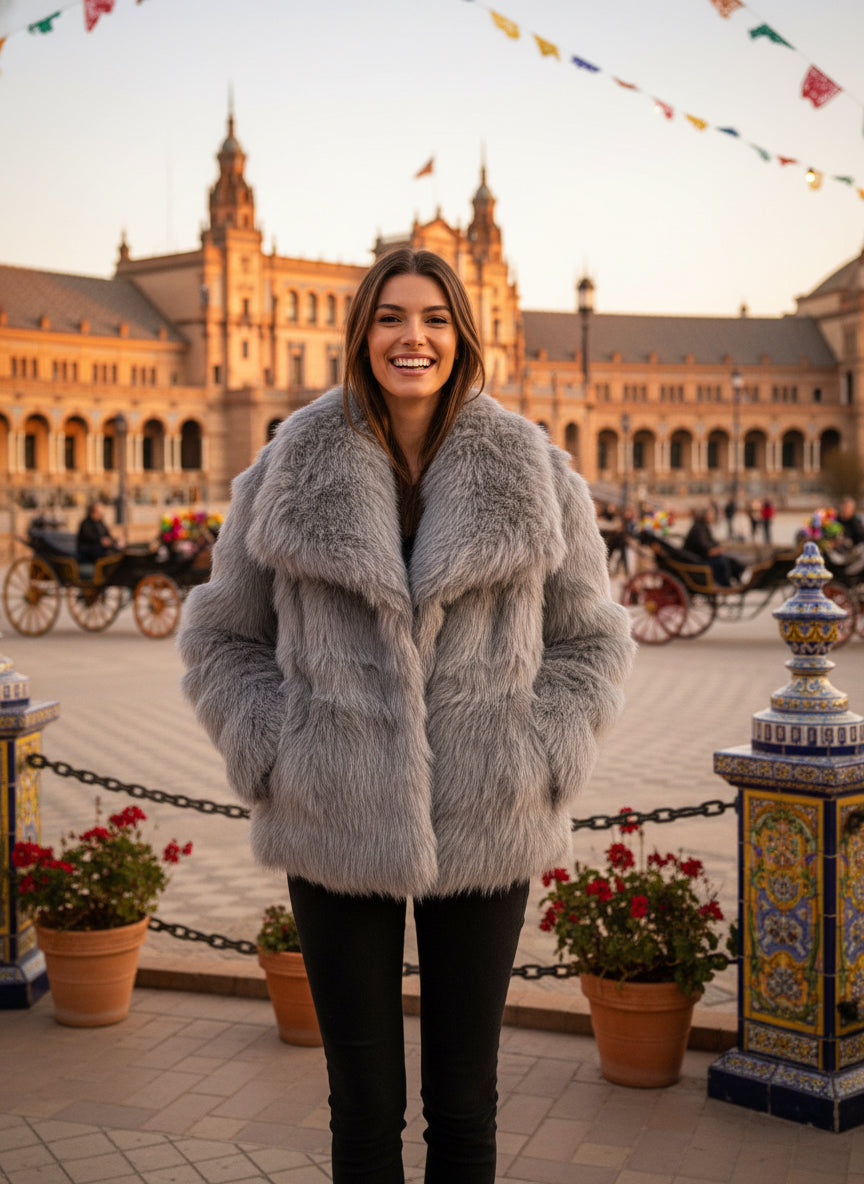 EMMA WU SELECTION Winter Plush Coat, Fashionable, Warm, Thick, Fluffy, Lapel Jacket, Outerwear, Casual, Long Sleeve Tops, Women's Clothing