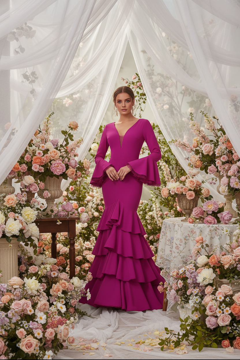 Flamenco Dress in Bougainvillea - Premium Stretch Lycra Exclusive Design Ref. EM241