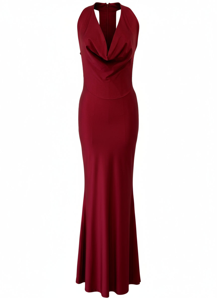 SHINY RED STRETCH LONG DRESS 23917