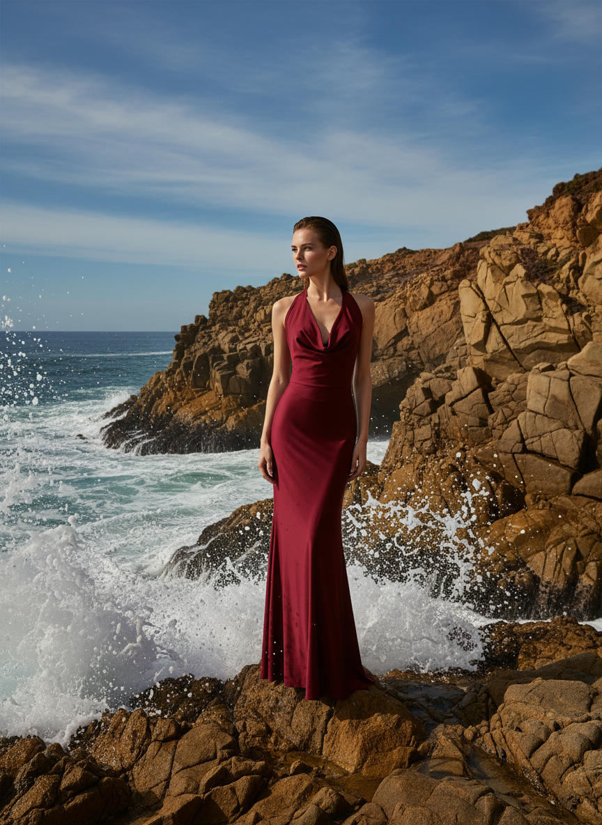 VESTIDO LARGO ELÁSTICO BRILLANTE BURDEO 23917