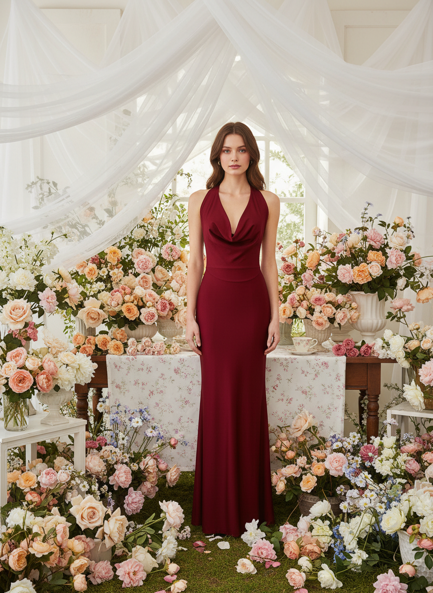 VESTIDO LARGO ELÁSTICO BRILLANTE BURDEO 23917