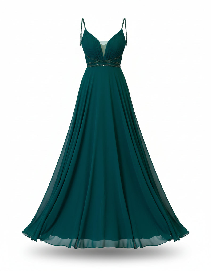 BOTTLE GREEN LONG DRESS 7011