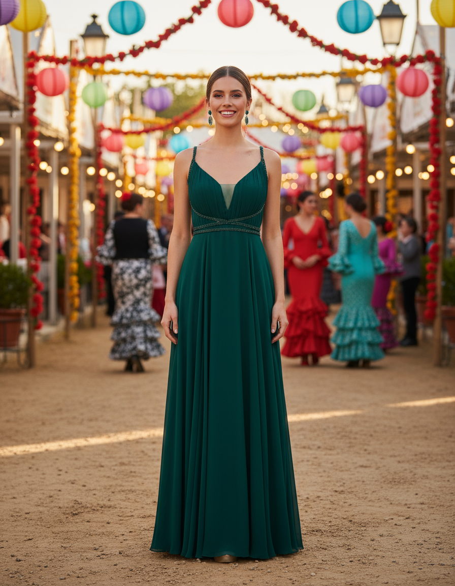 BOTTLE GREEN LONG DRESS 7011