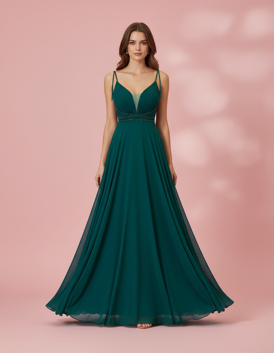 BOTTLE GREEN LONG DRESS 7011
