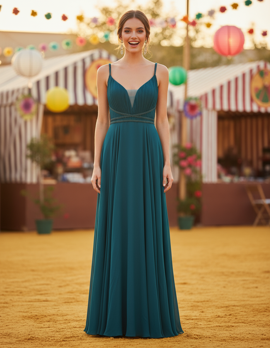 PETROL BLUE LONG DRESS 7011