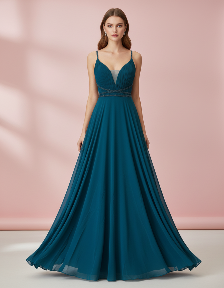 PETROL BLUE LONG DRESS 7011