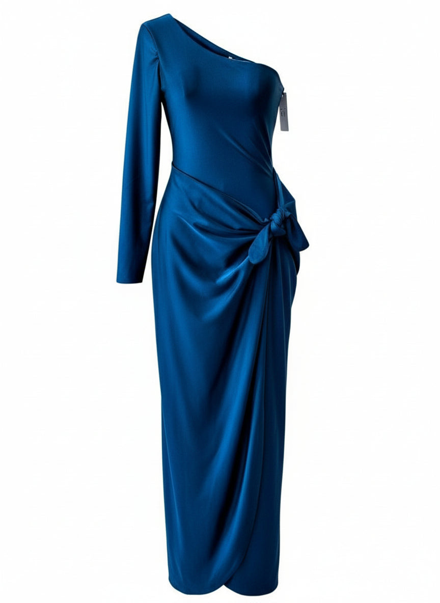 VESTIDO LARGO ELÁSTICO BRILLANTE - AZUL PETRÓLEO - 4746