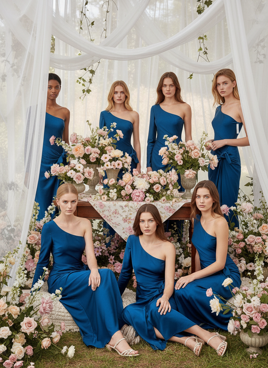 VESTIDO LARGO ELÁSTICO BRILLANTE - AZUL PETRÓLEO - 4746