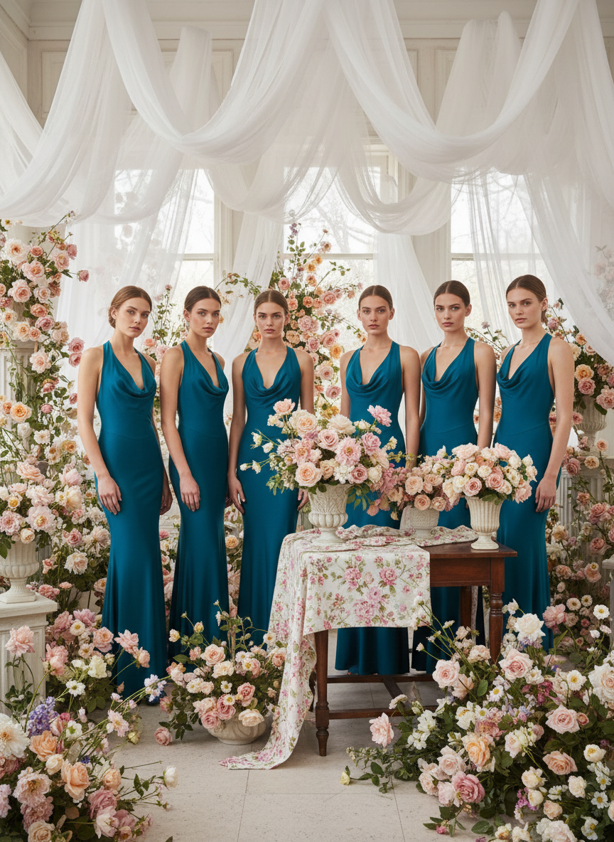 VESTIDO LARGO ELÁSTICO BRILLANTE - AZUL PETRÓLEO - 23917