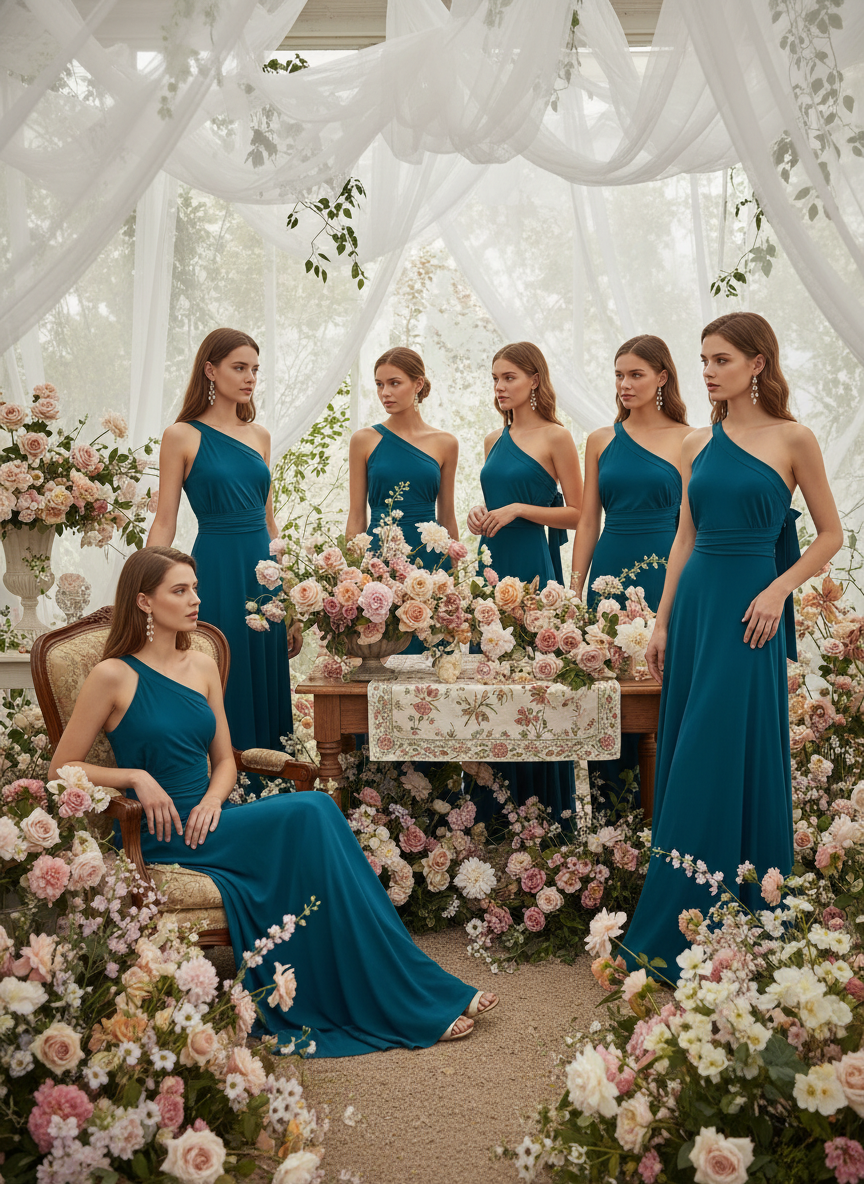 VESTIDO LARGO AZUL PETRÓLEO  6244