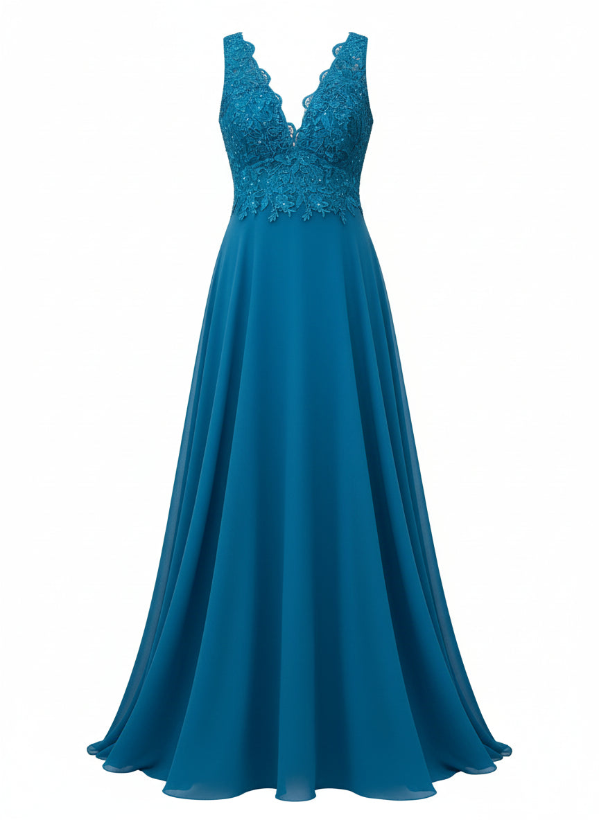 VESTIDO LARGO - AZUL PAVO - 8657