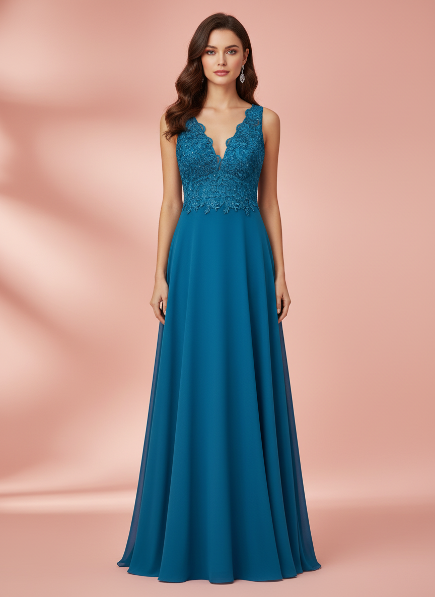 VESTIDO LARGO - AZUL PAVO - 8657