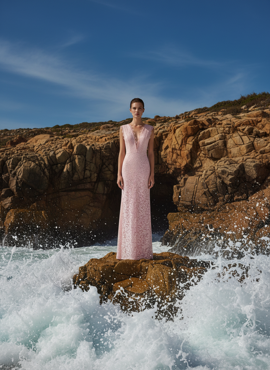 VESTIDO LARGO - ROSA SALMÓN - 3446