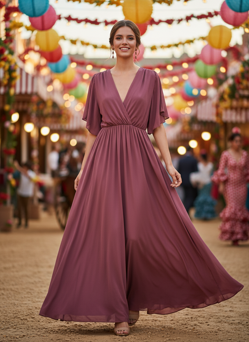 VESTIDO LARGO - ROSA MALVA - 4883