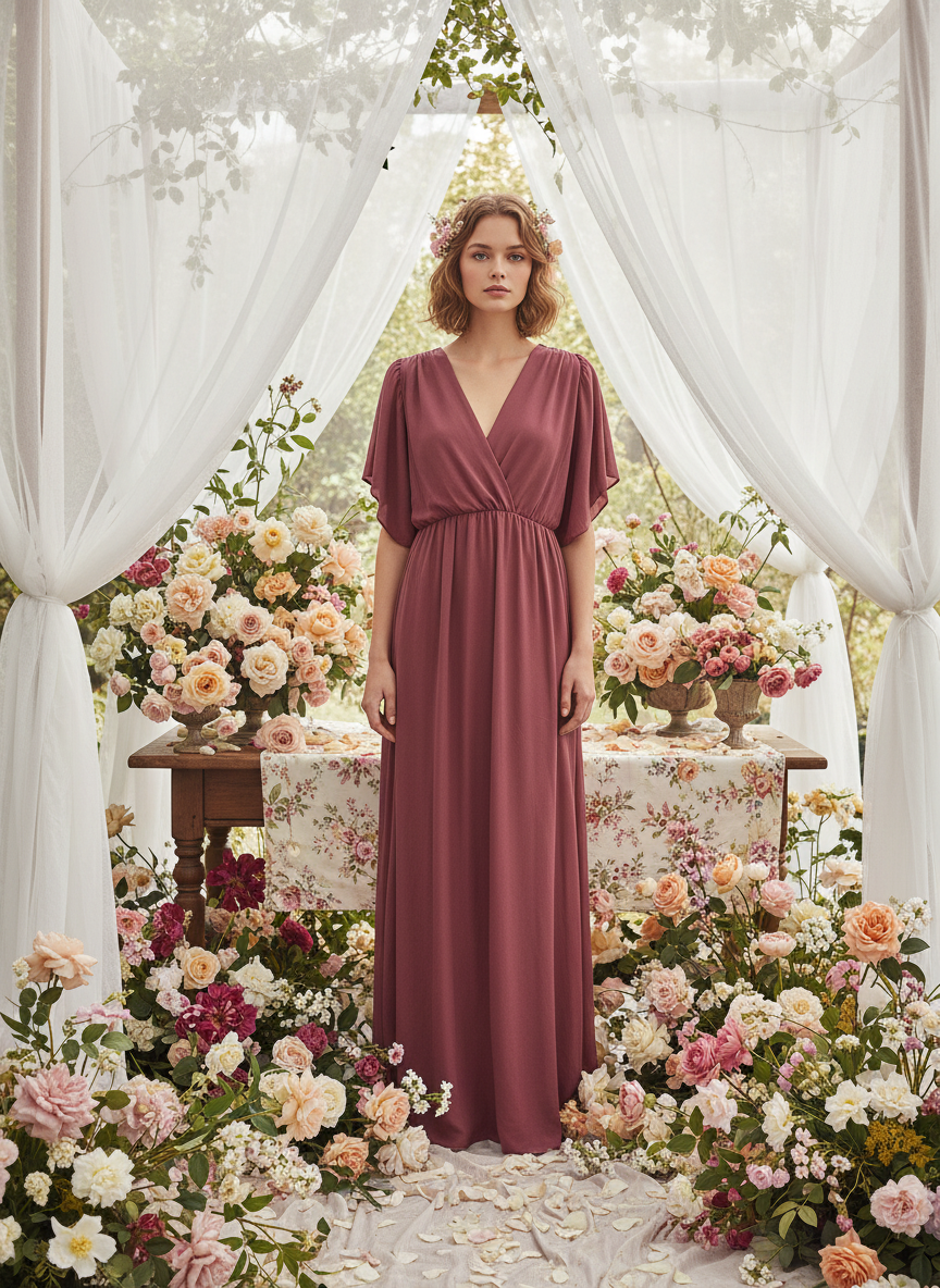 VESTIDO LARGO - ROSA MALVA - 4883